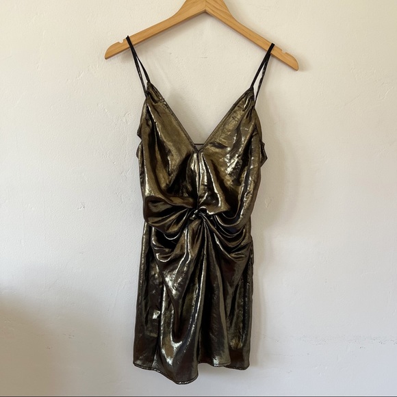 Free People Twist of Gold Mini Dress sz 2 - Picture 4 of 9